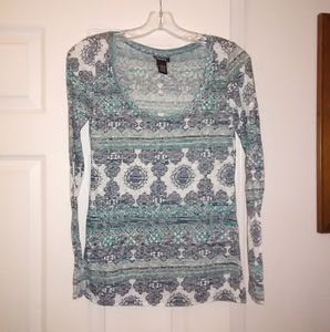 Rue 21 brand sheer aztec print long sleeve shirt